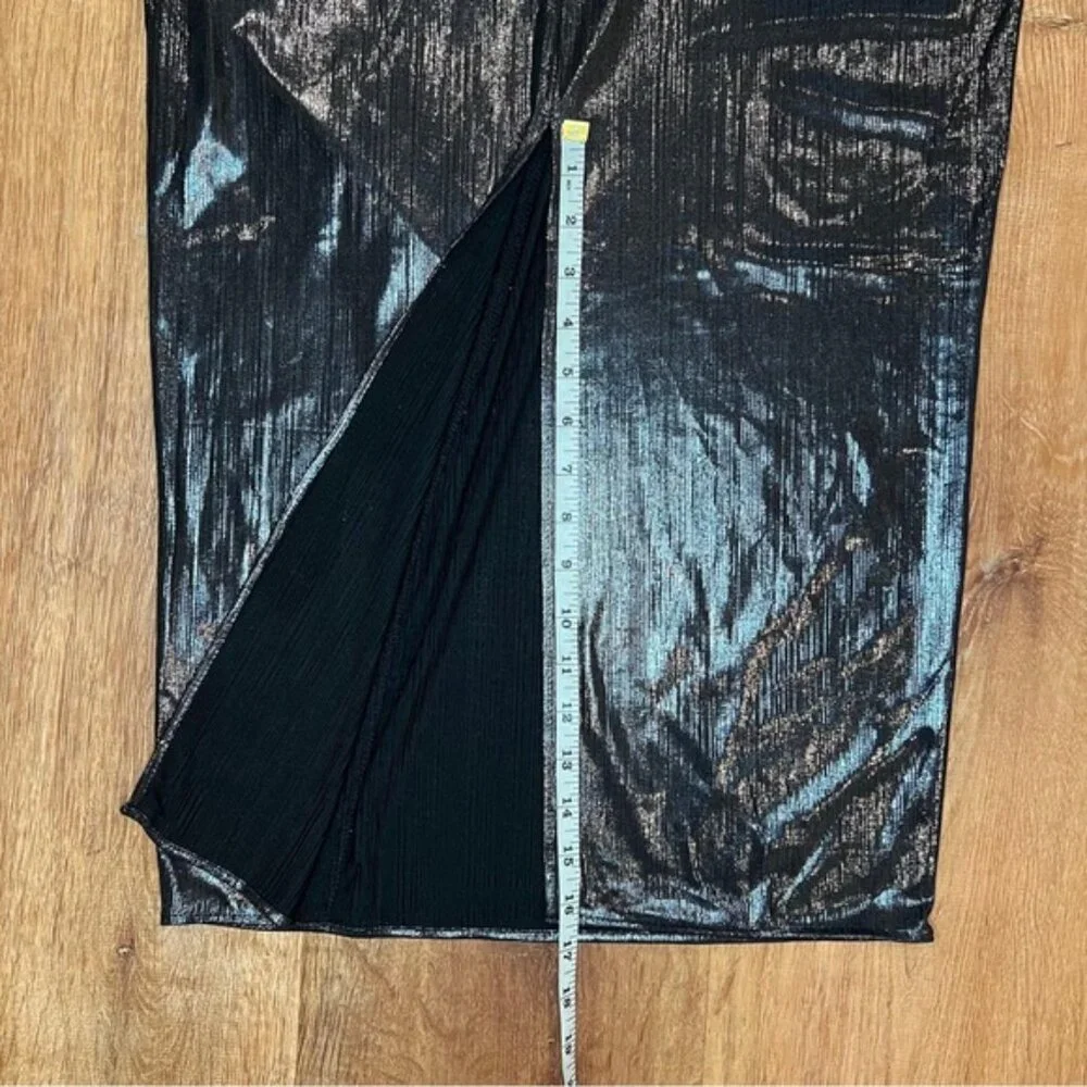 NWT ZARA Shiny Gathered Midi Skirt Elastic Waistband Back Slit 4770/629/836 Sz M